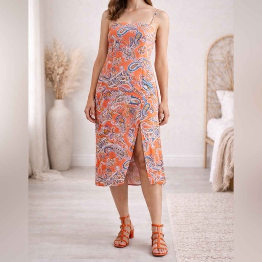 Boden Column Cami Midi Dress in Orange Jelly Paradise Pop